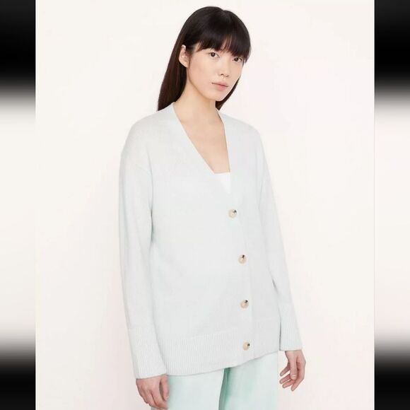 VINCE Weekend Cashmere & Wool Blend Cardigan Celery Mint Blue Green XS - Picture 1 of 9